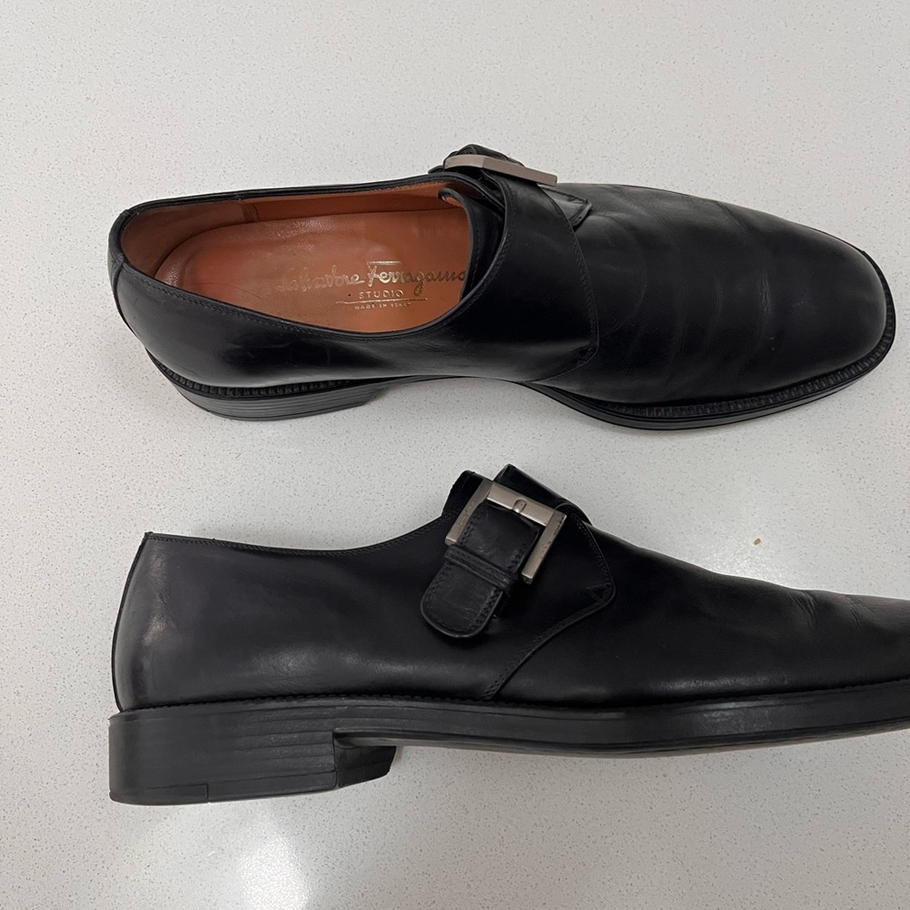 Salvatore Ferragamo Black Leather Monk strap